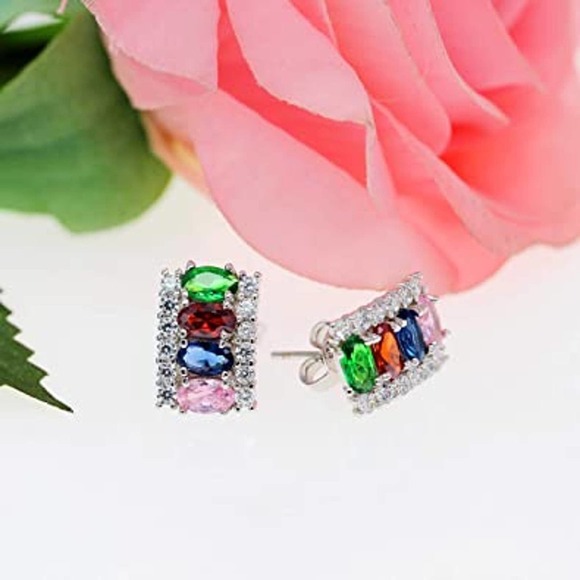 #21 Platinum Plated Necklace Earring Ring CZ Crystal Necklace PInk Earrings - Picture 3 of 8